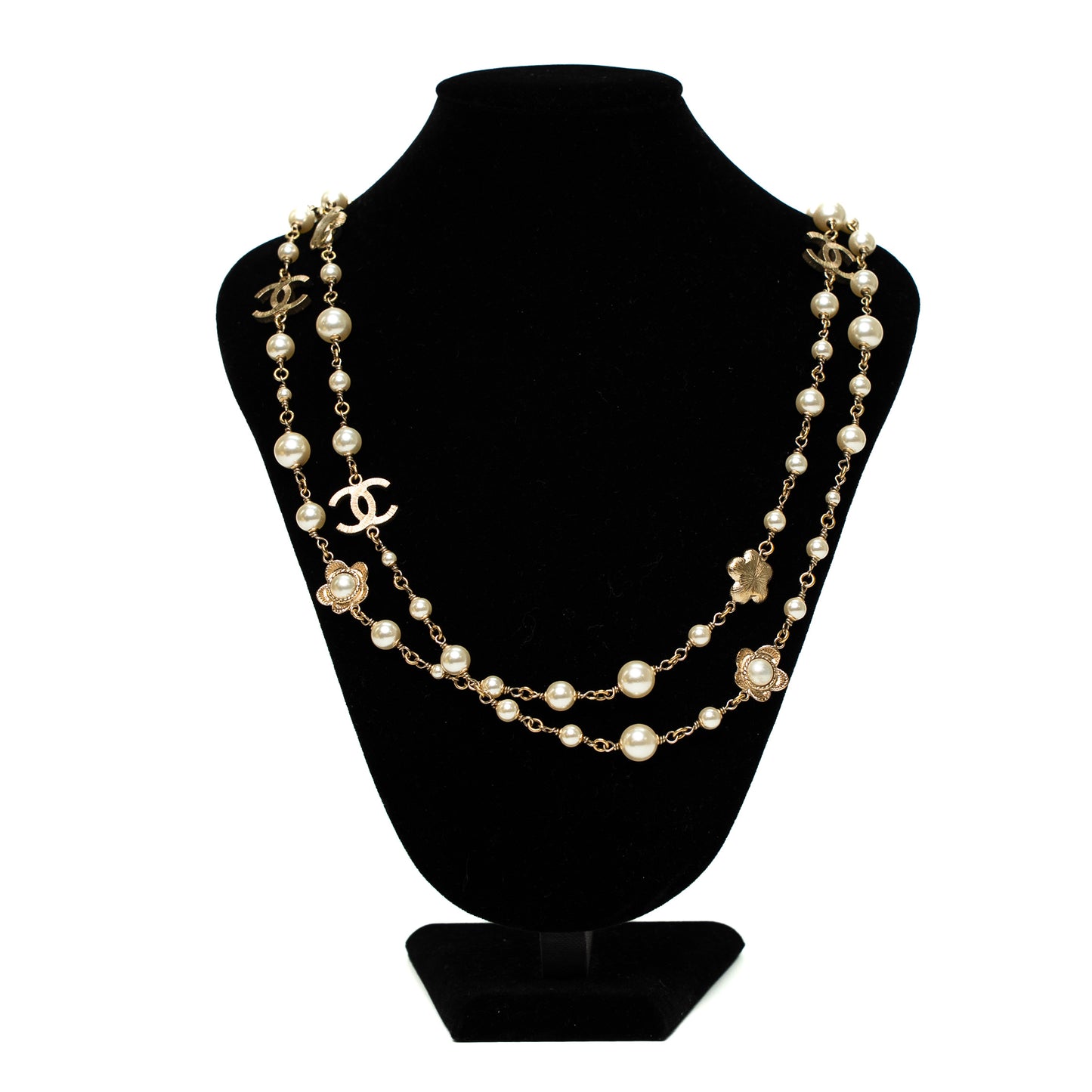 Chanel Vintage Clover & Pearl CC Logo Necklace