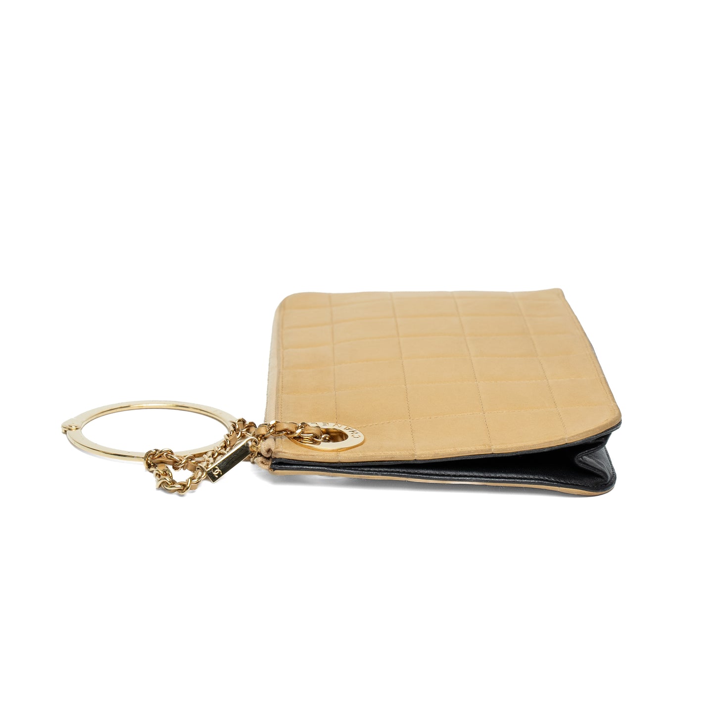 Chanel Beige Lambskin Chocolate Bar Quilted Wristlet