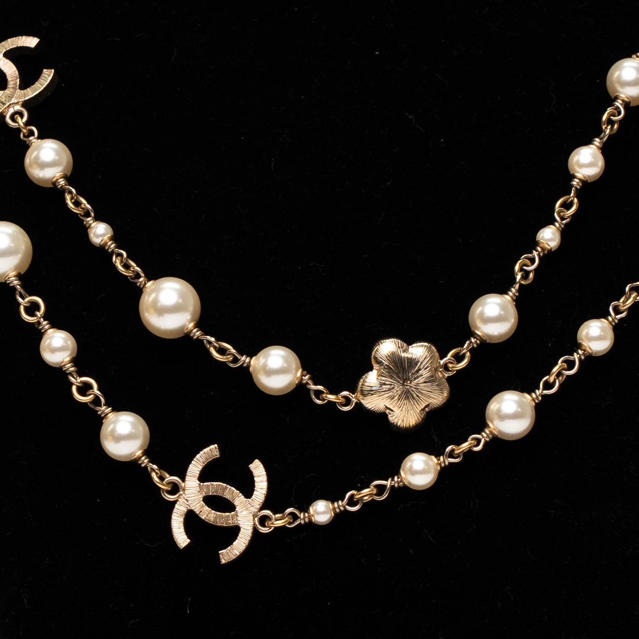 Chanel Vintage Clover & Pearl CC Logo Necklace
