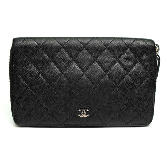 Chanel Large Quilted Black Zip Wallet