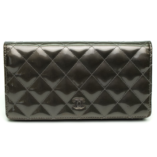 Chanel Gunmetal Quilted Long Wallet