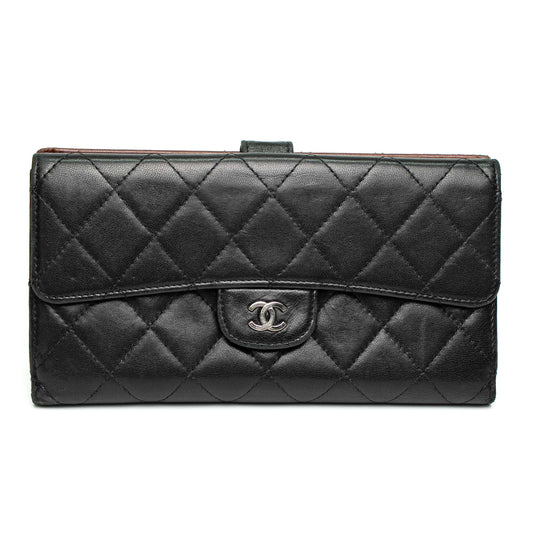 Chanel Black Quilted Leather Long Wallet