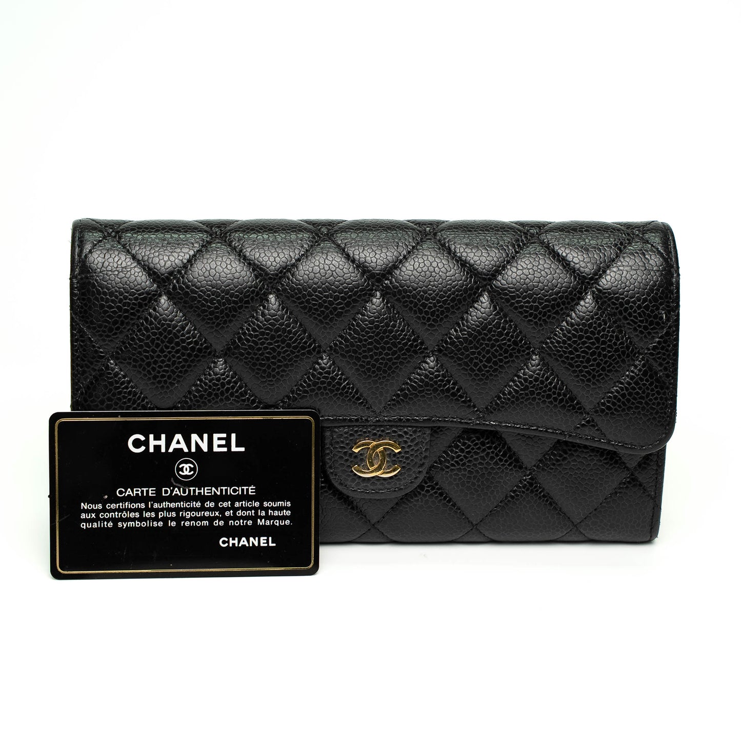 Chanel Black Caviar Quilted Long Flap Wallet