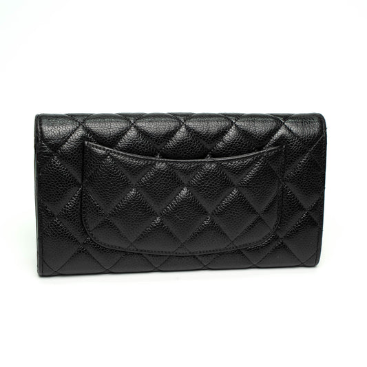 Chanel Black Caviar Quilted Long Flap Wallet