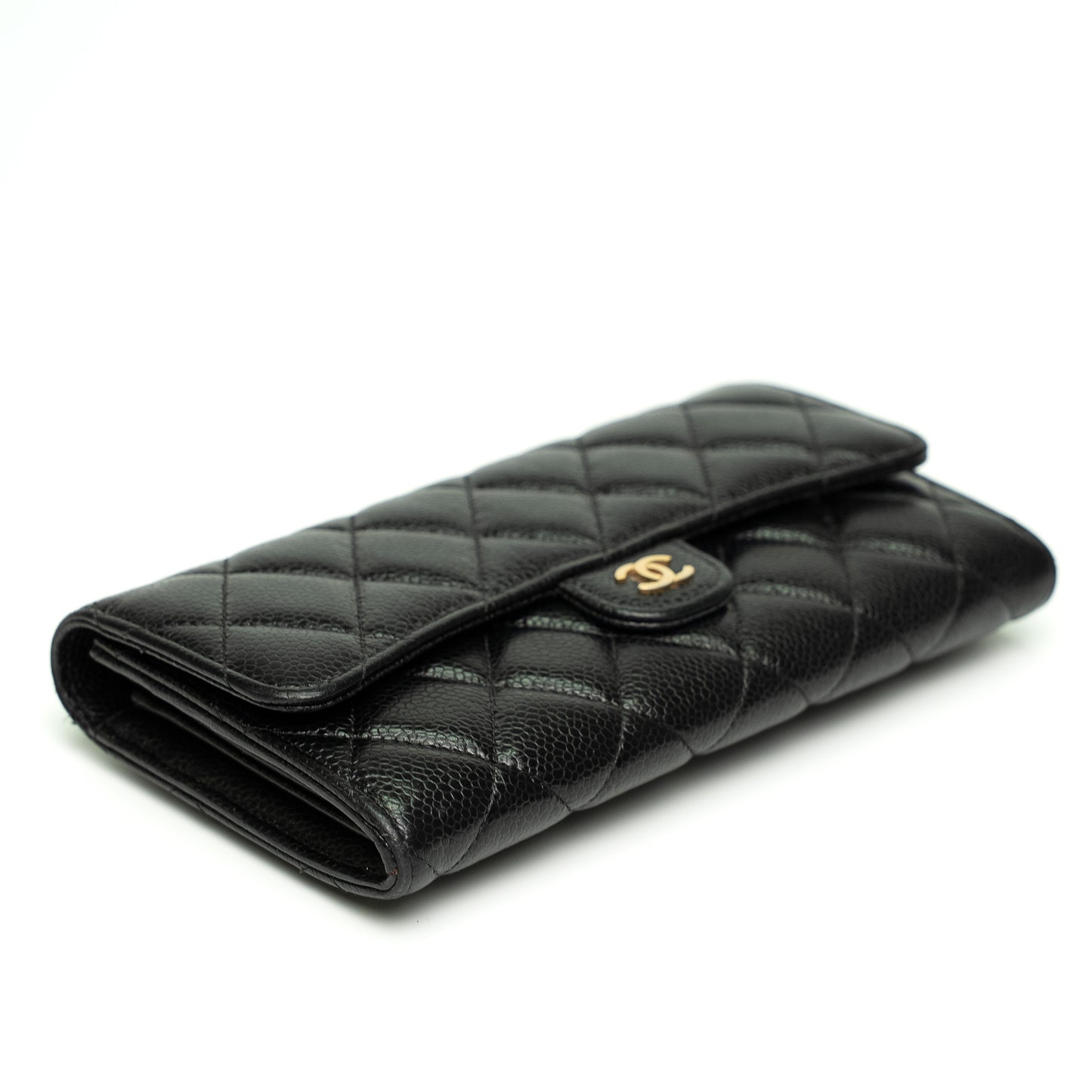 Chanel Black Caviar Quilted Long Flap Wallet