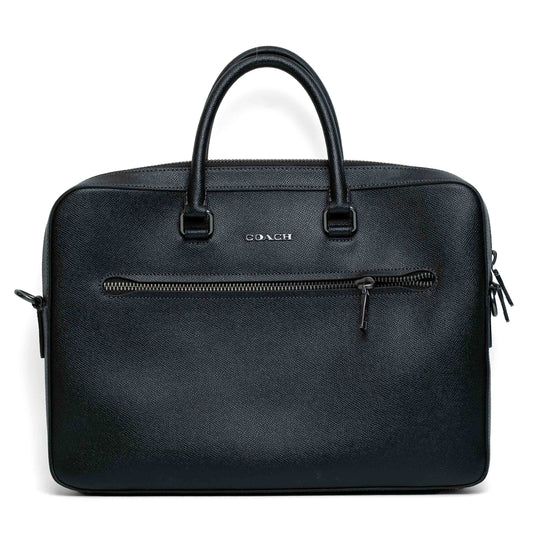 Coach Ethan Slim Black Crossgrain Leather Briefcase
