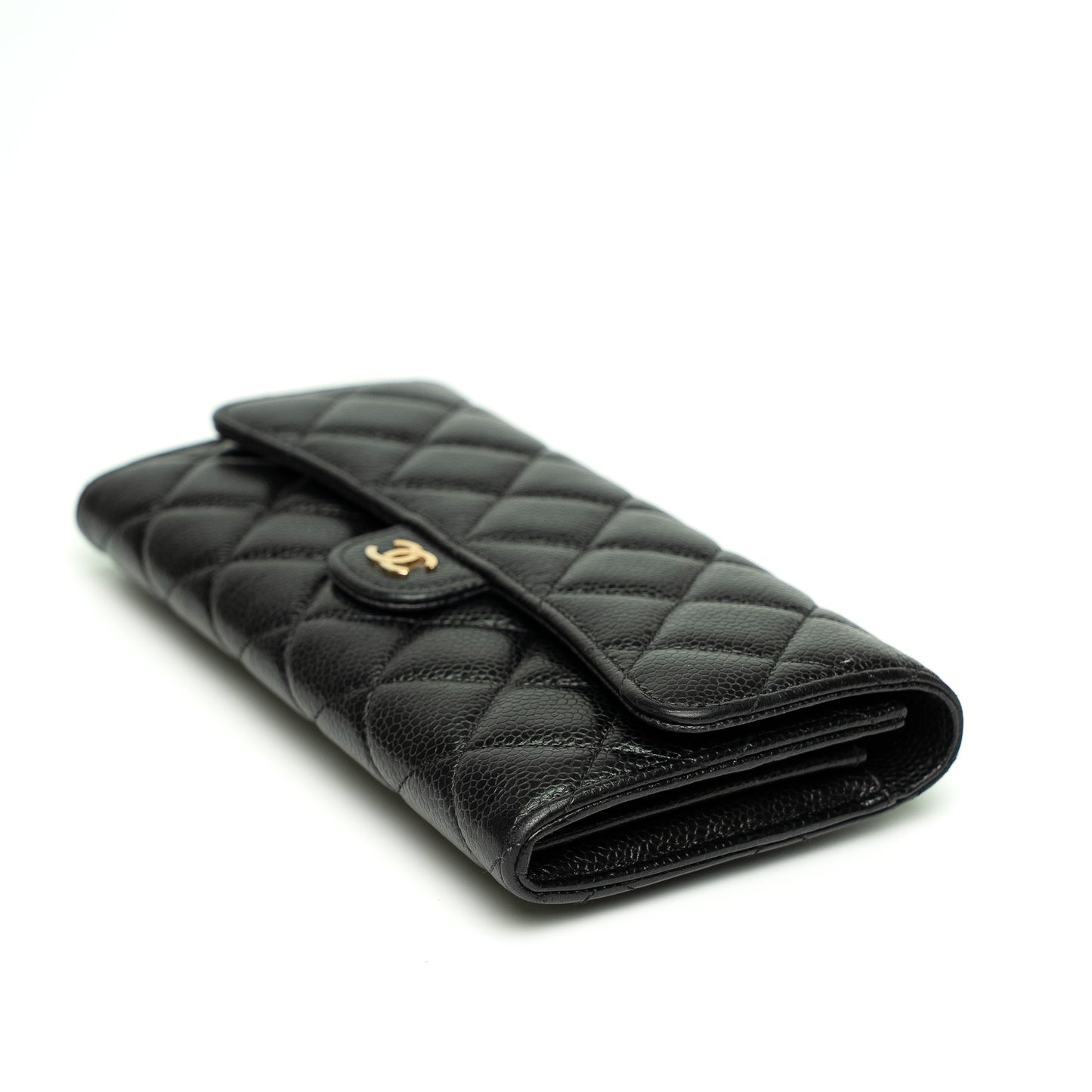 Chanel Black Caviar Quilted Long Flap Wallet