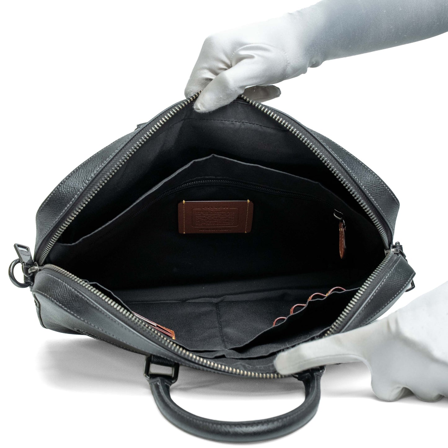 Coach Ethan Slim Black Crossgrain Leather Briefcase