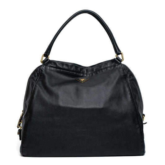 Prada Nero Saffiano Cuir Leather Shoulder Bag