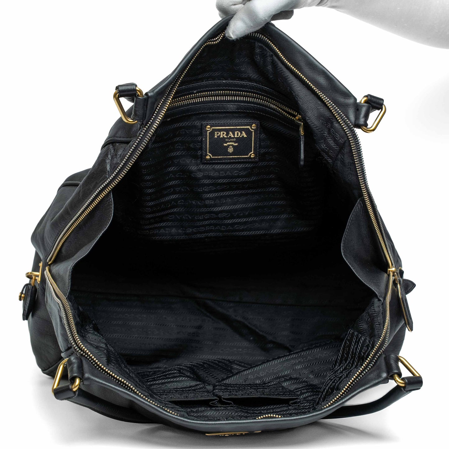 Prada Nero Saffiano Cuir Leather Shoulder Bag