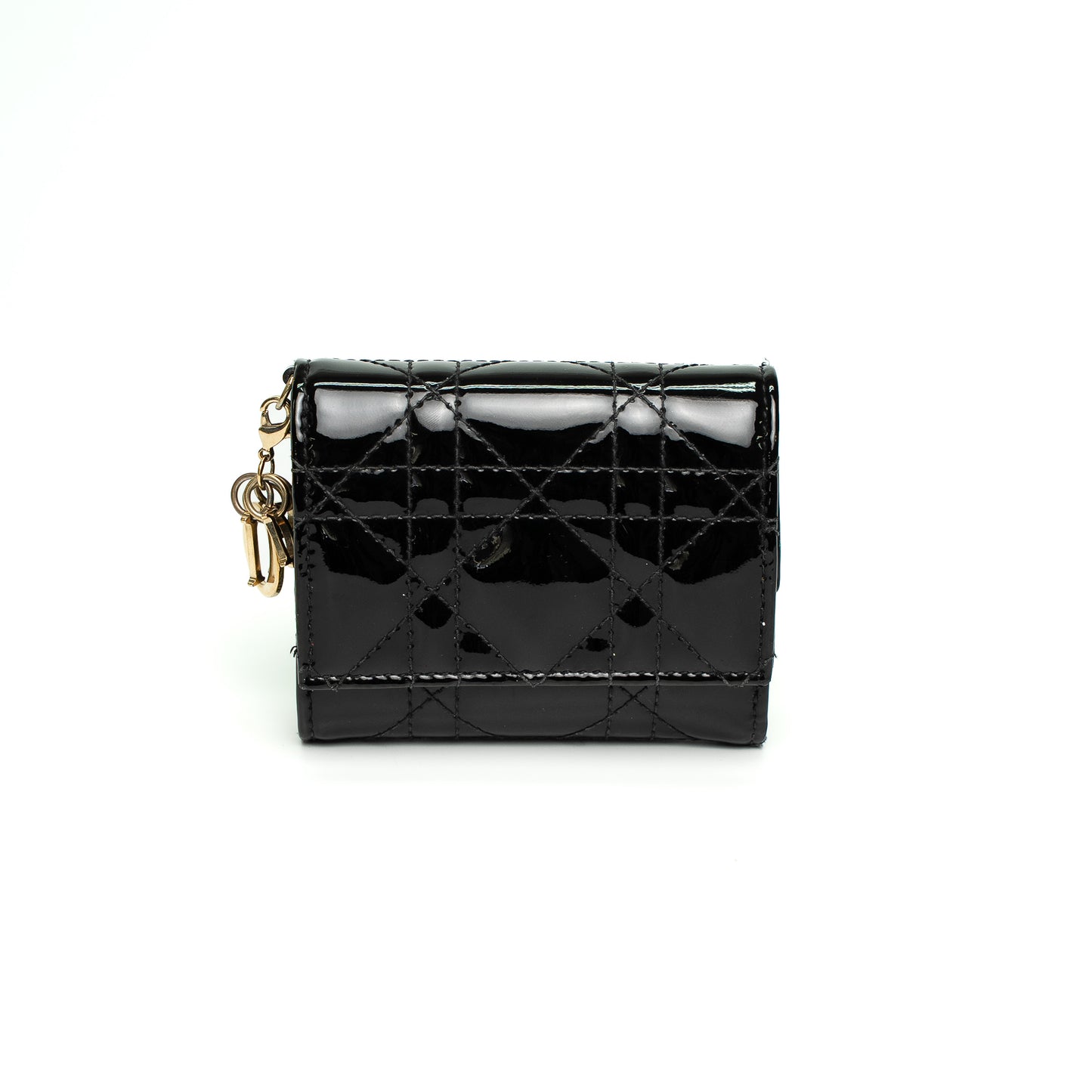 Christian Dior Lady Lotus Wallet Black Patent