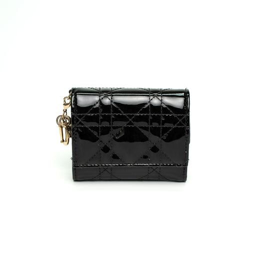 Christian Dior Lady Lotus Wallet Black Patent