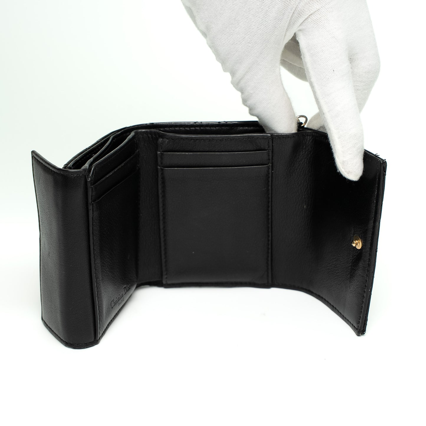 Christian Dior Lady Lotus Wallet Black Patent