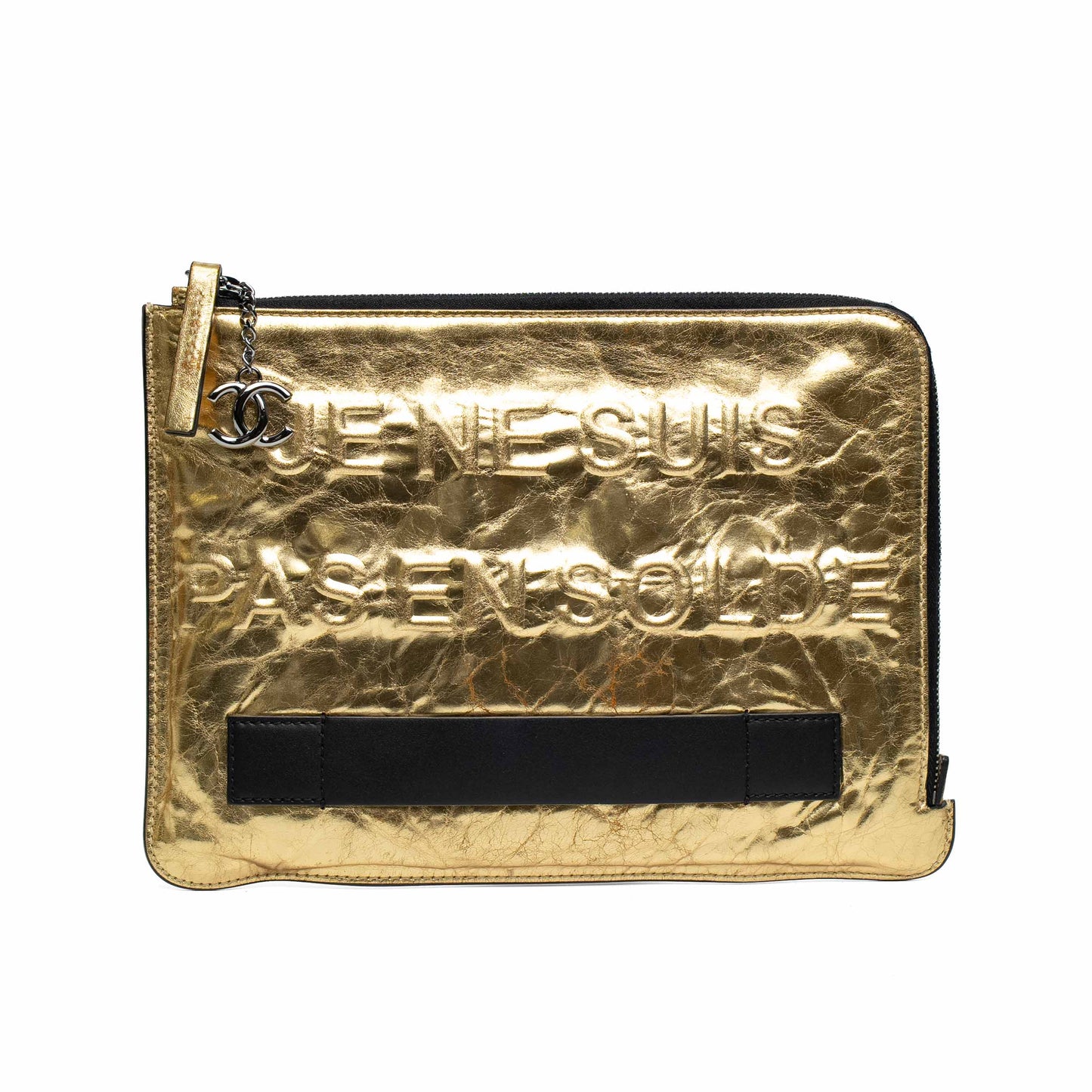 Chanel Gold Crinkled Leather Hand-Slot Clutch