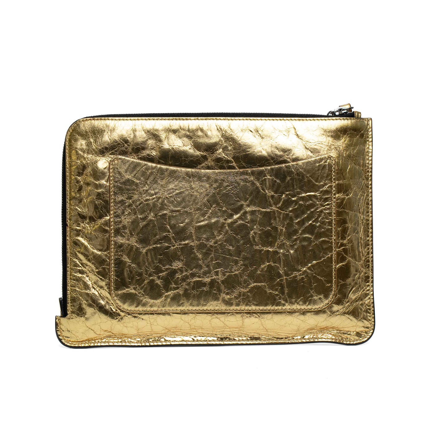 Chanel Gold Crinkled Leather Hand-Slot Clutch