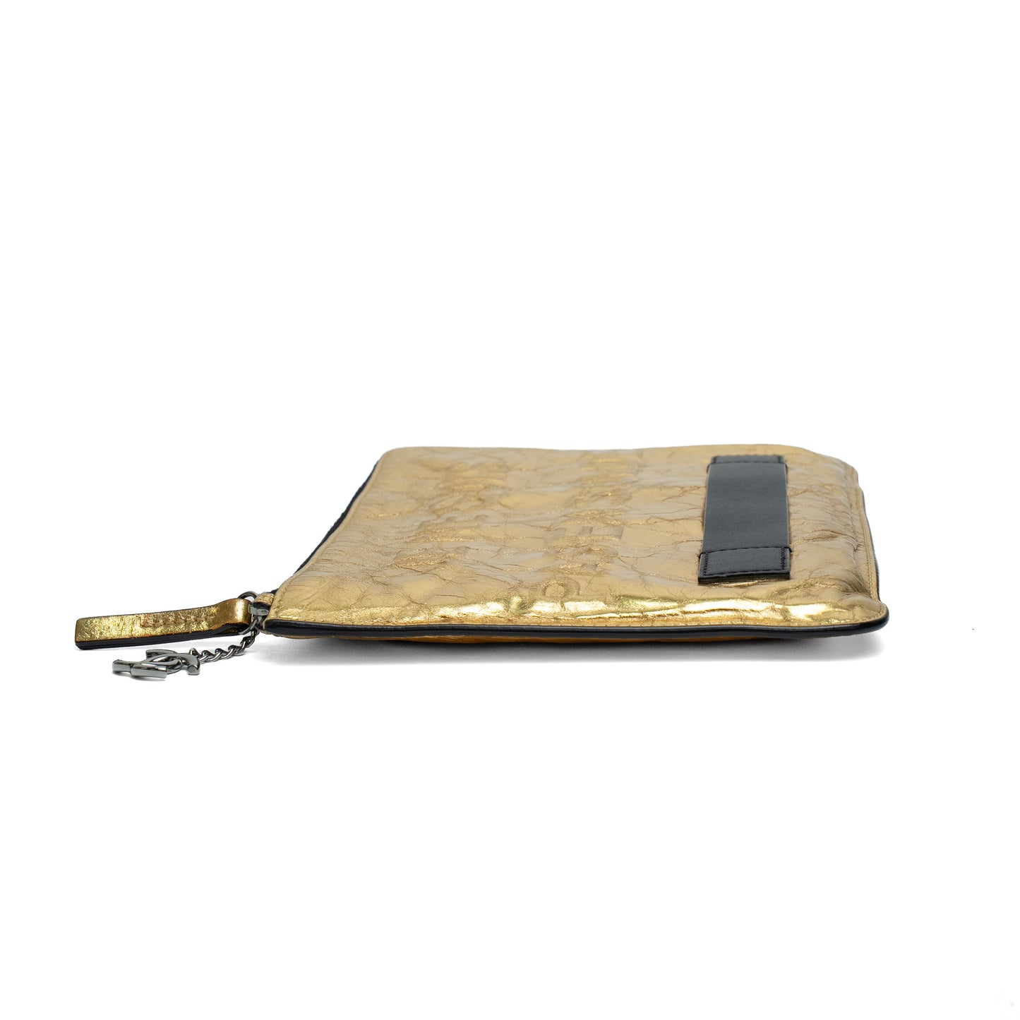 Chanel Gold Crinkled Leather Hand-Slot Clutch