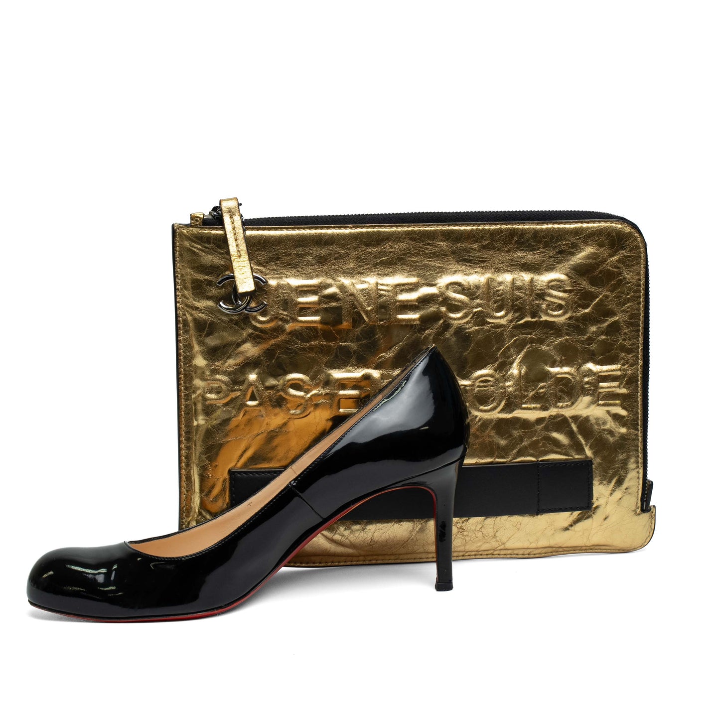 Chanel Gold Crinkled Leather Hand-Slot Clutch