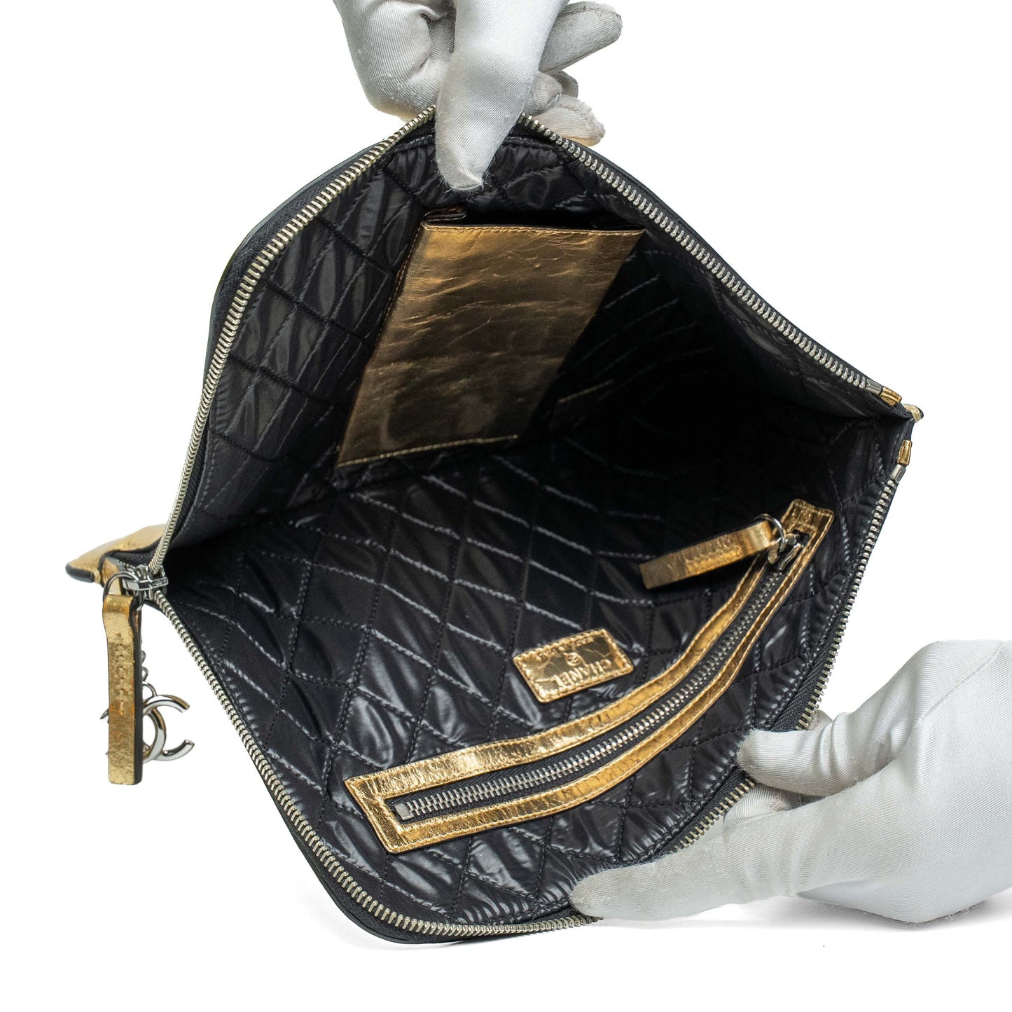 Chanel Gold Crinkled Leather Hand-Slot Clutch