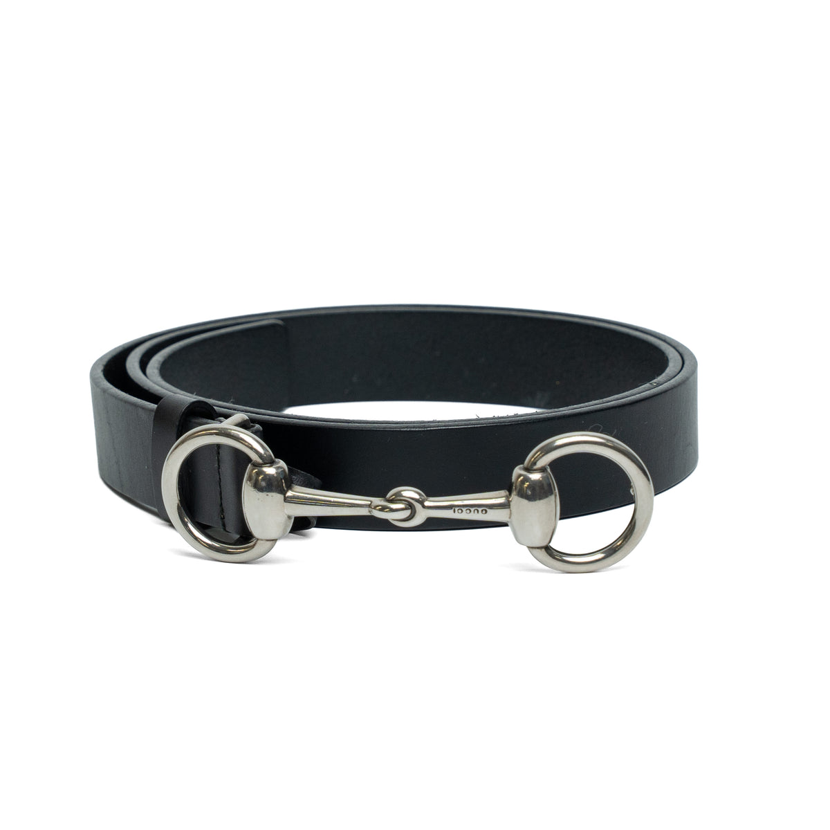 Gucci Horsebit Black Leather Silver Buckle Belt