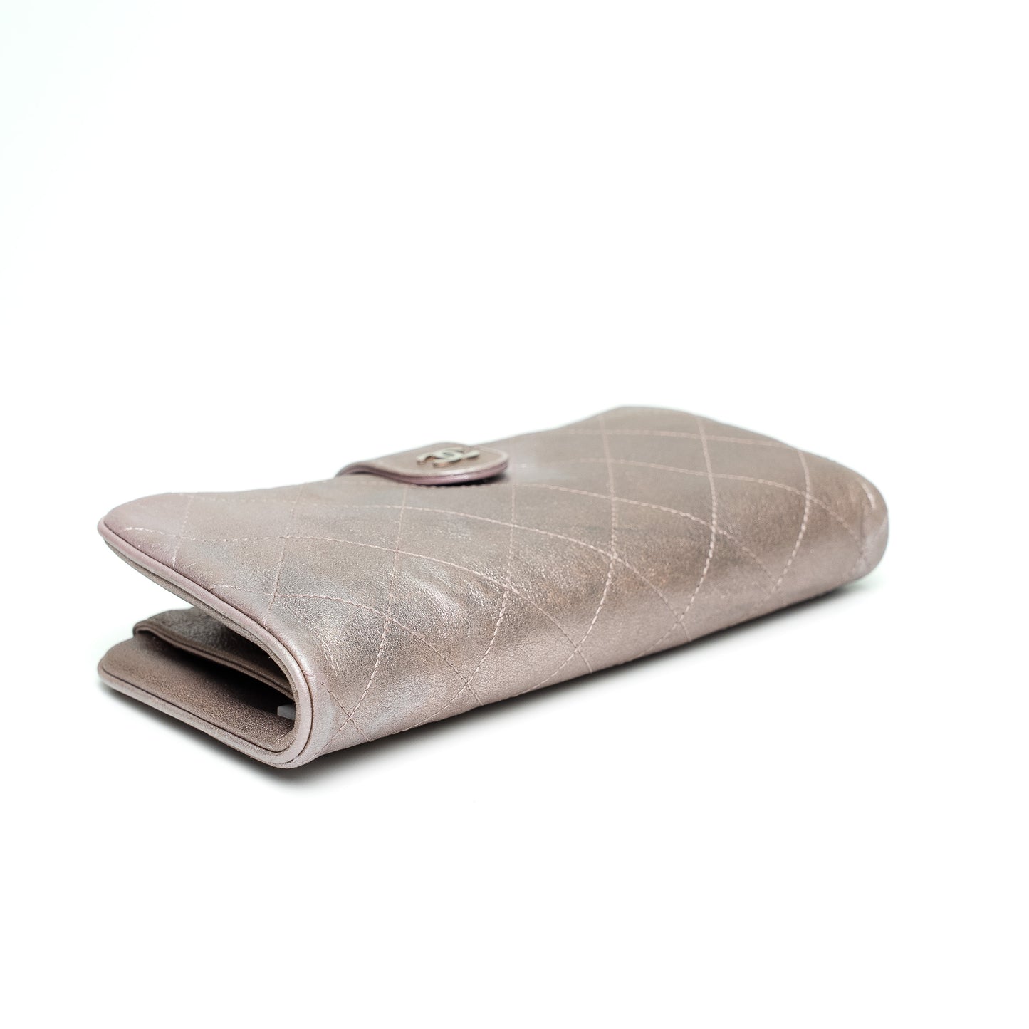 Chanel Metallic Pink Quilted Long Wallet with Detachable Pouch