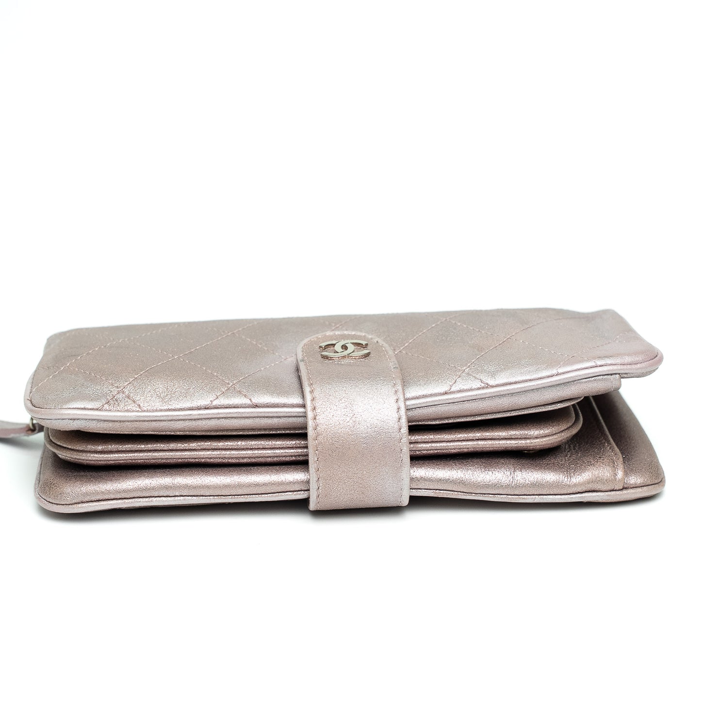 Chanel Metallic Pink Quilted Long Wallet with Detachable Pouch
