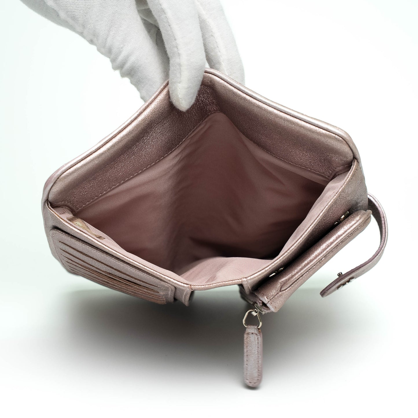 Chanel Metallic Pink Quilted Long Wallet with Detachable Pouch