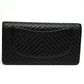 Chanel 2016 Black Chevron Quilted Caviar Leather Long Wallet