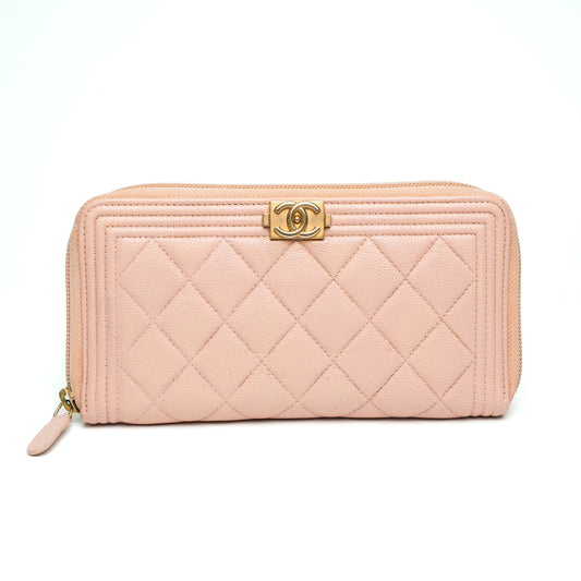 Chanel Boy Zip Around Light Pink Long Wallet