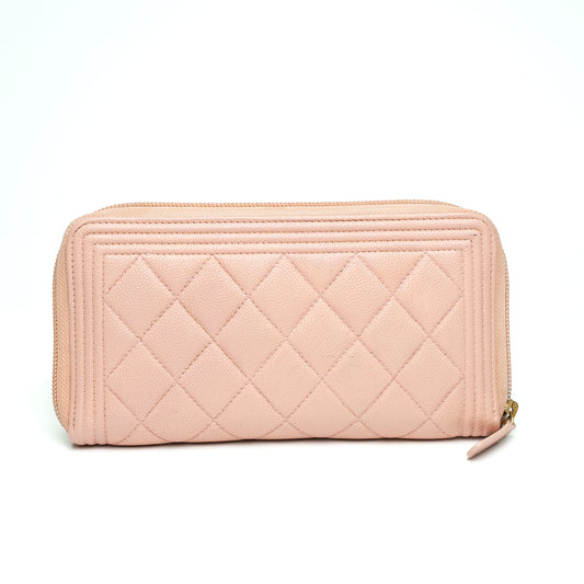 Chanel Boy Zip Around Light Pink Long Wallet