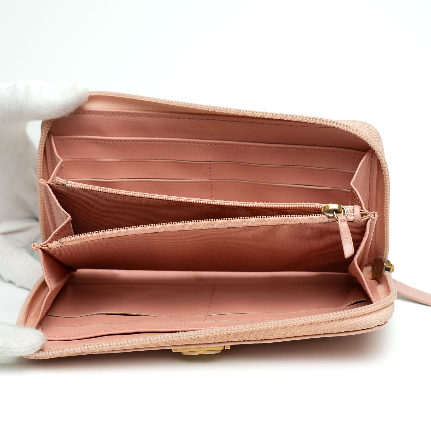 Chanel Boy Zip Around Light Pink Long Wallet