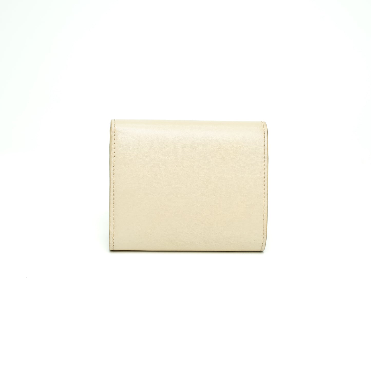 Celine Triomphe Compact Flap Wallet in Beige Calfskin Leather