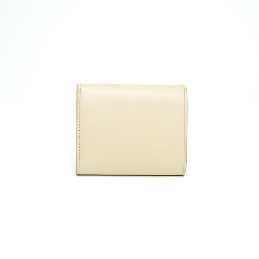 Celine Triomphe Compact Flap Wallet in Beige Calfskin Leather