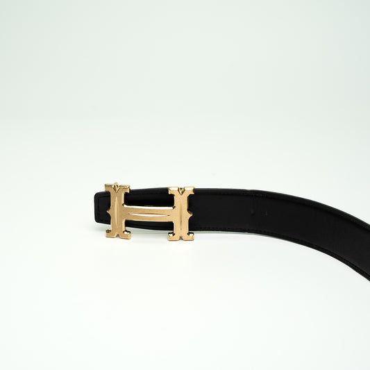 Hermès Reversible H Buckle Belt in Orange and Black Leather