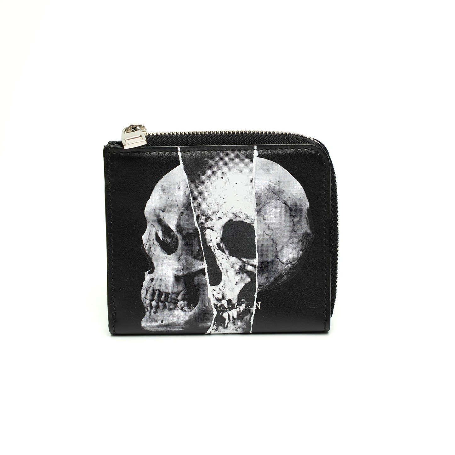 Alexander McQueen Skull Print Black Leather Zip Wallet