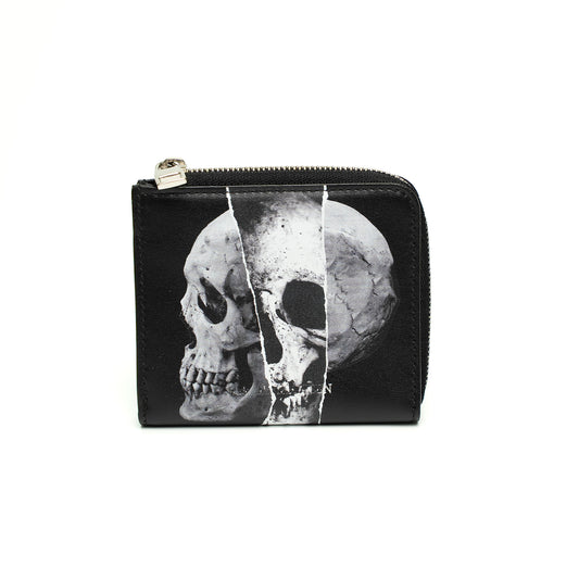 Alexander McQueen Skull Print Black Leather Zip Wallet