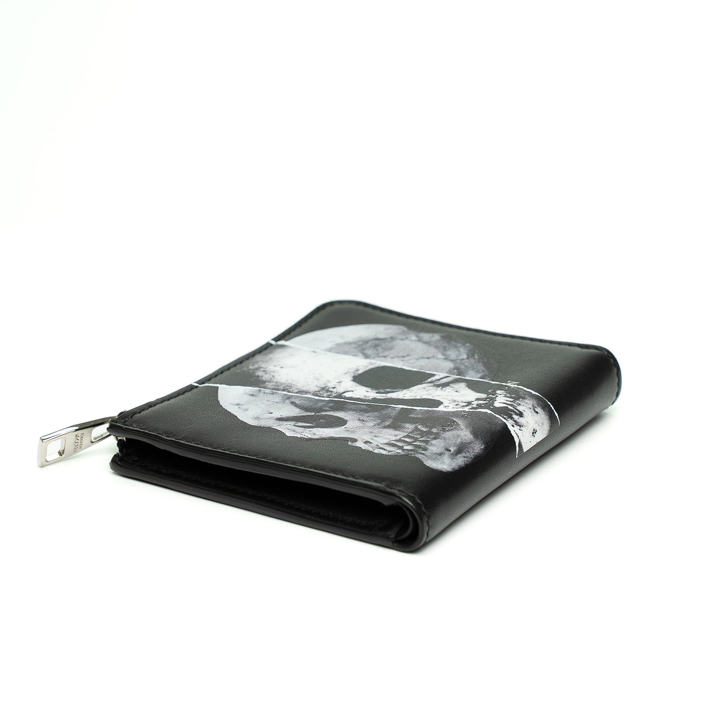 Alexander McQueen Skull Print Black Leather Zip Wallet