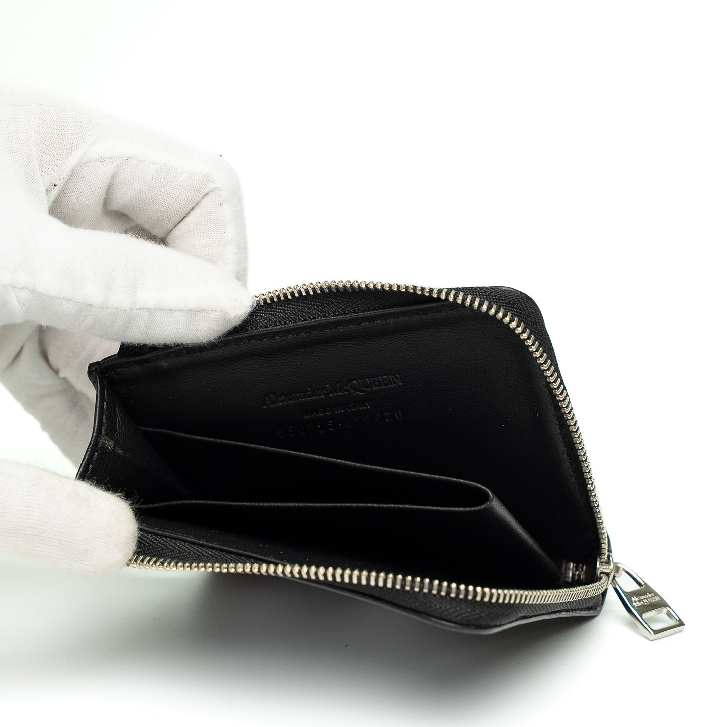 Alexander McQueen Skull Print Black Leather Zip Wallet