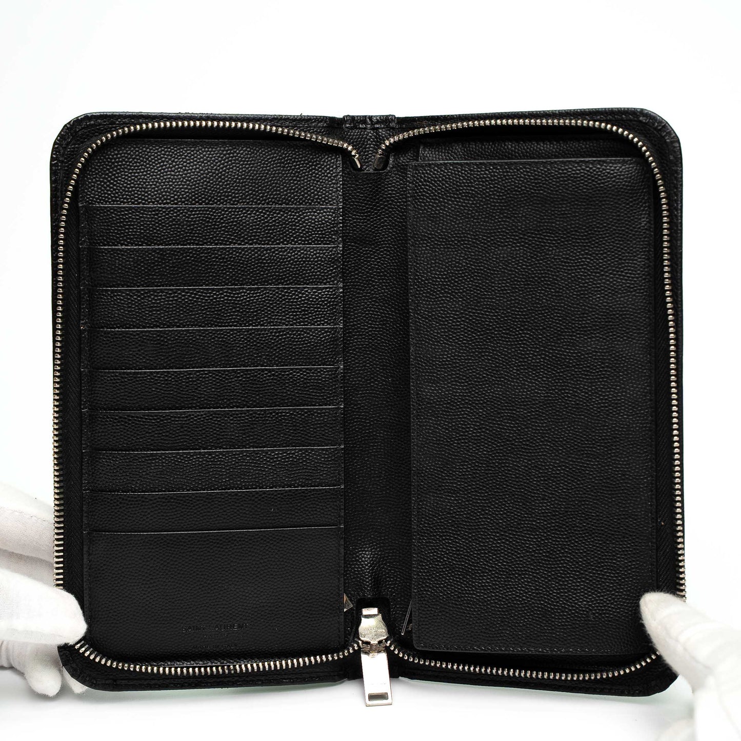 Saint Laurent Black Grained Leather Zip Wallet