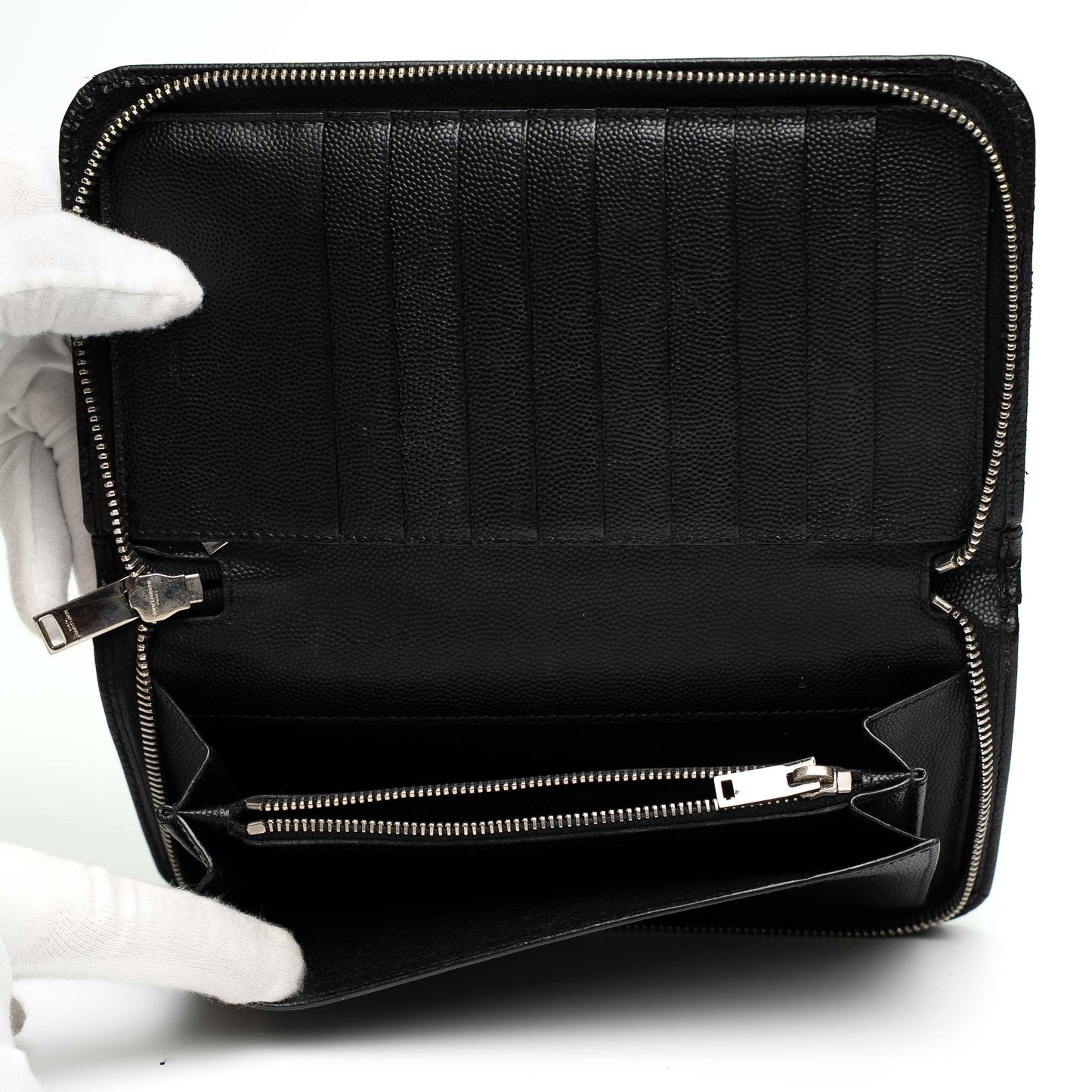 Saint Laurent Black Grained Leather Zip Wallet