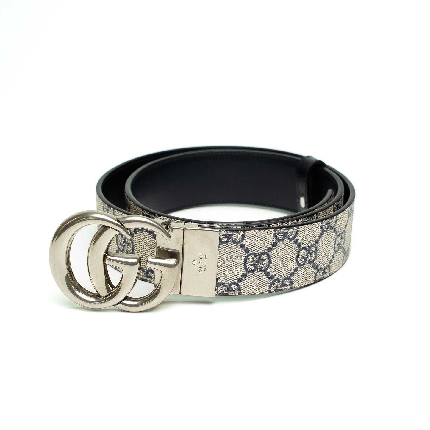 Gucci GG Supreme Canvas Belt with Silver Double G Buckle