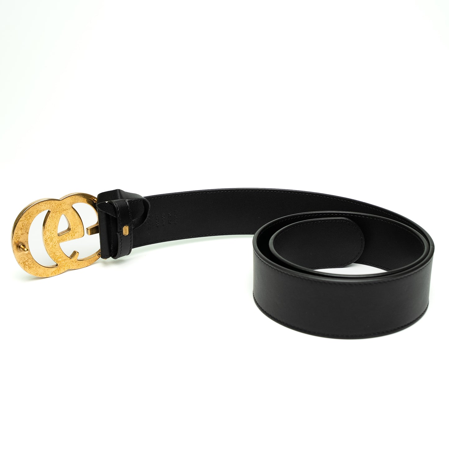 Gucci Black Leather Belt with Antique Gold Double G Buckle