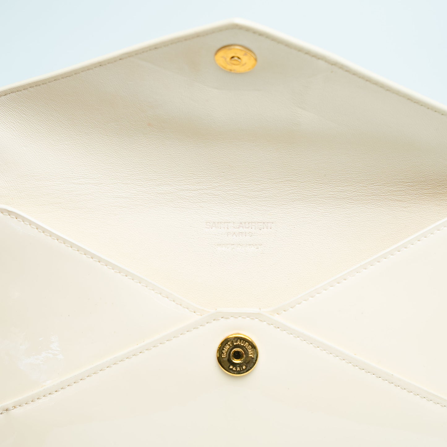 Saint Laurent Beige Patent Leather Small Envelope Clutch