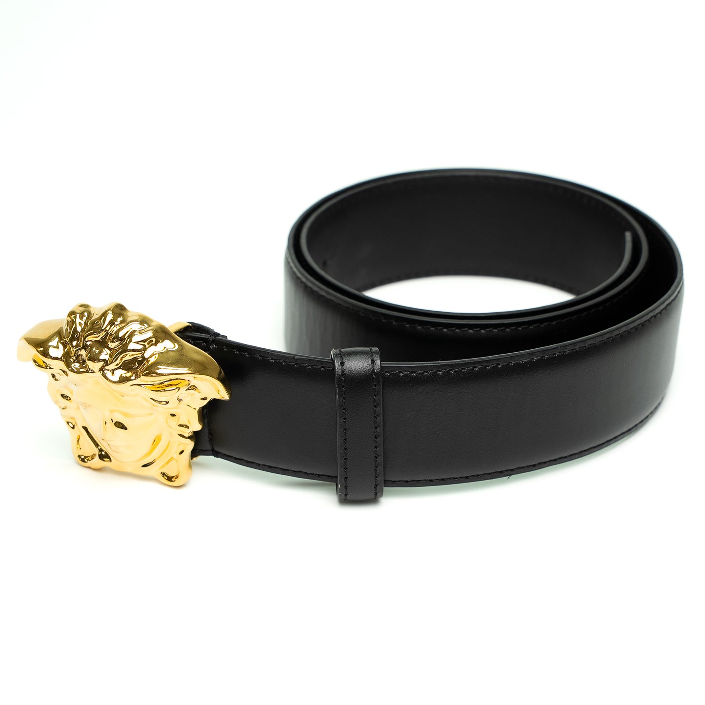Versace Black Leather Medusa Gold Buckle Belt