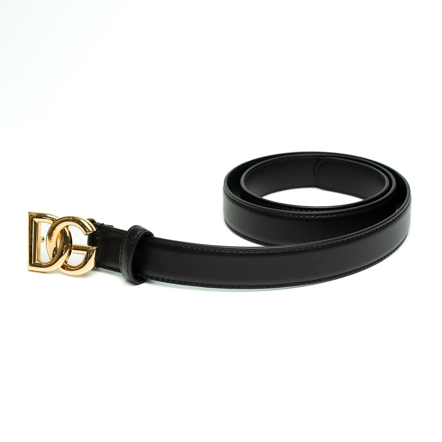 Dolce & Gabbana Black Leather DG Gold Buckle Belt