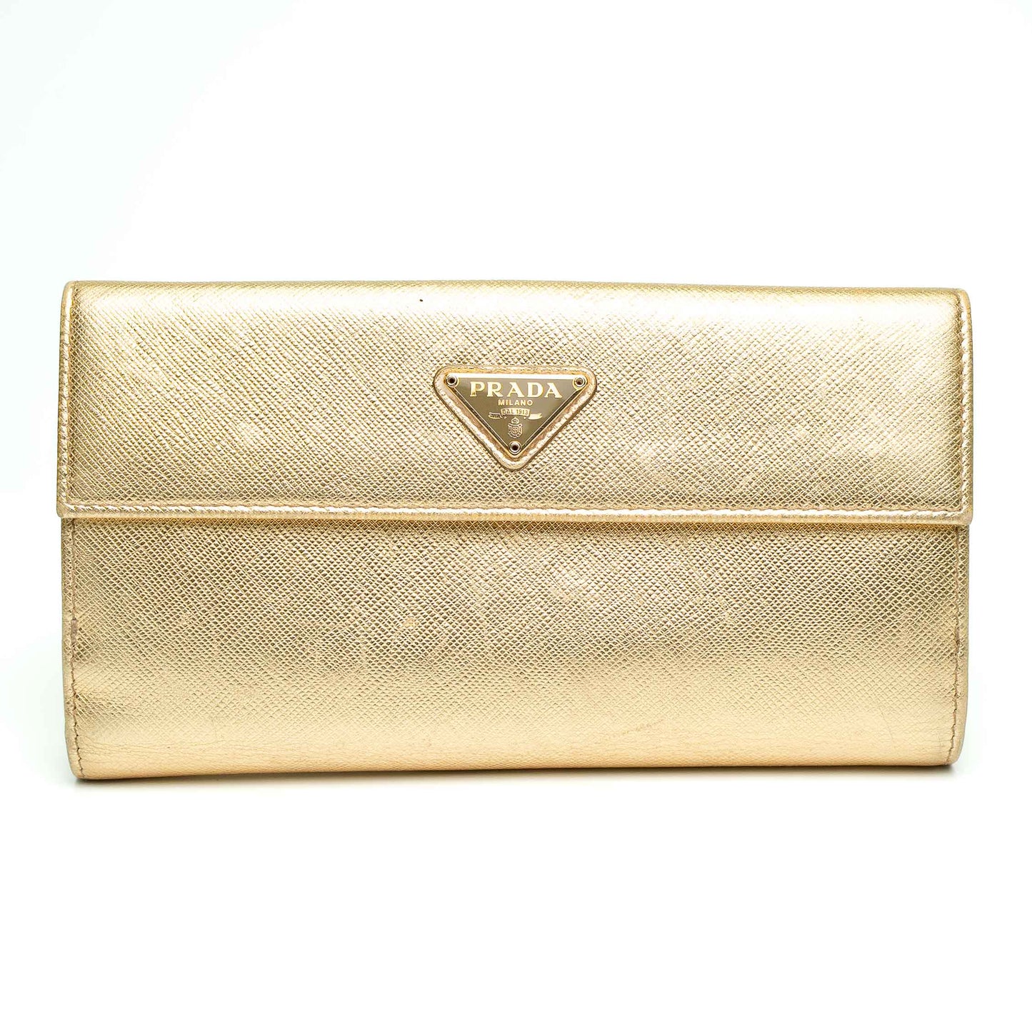 Prada Gold Saffiano Leather Long Wallet