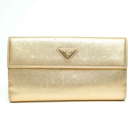 Prada Gold Saffiano Leather Long Wallet