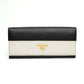 Prada Black & Cream Saffiano Leather Long Wallet