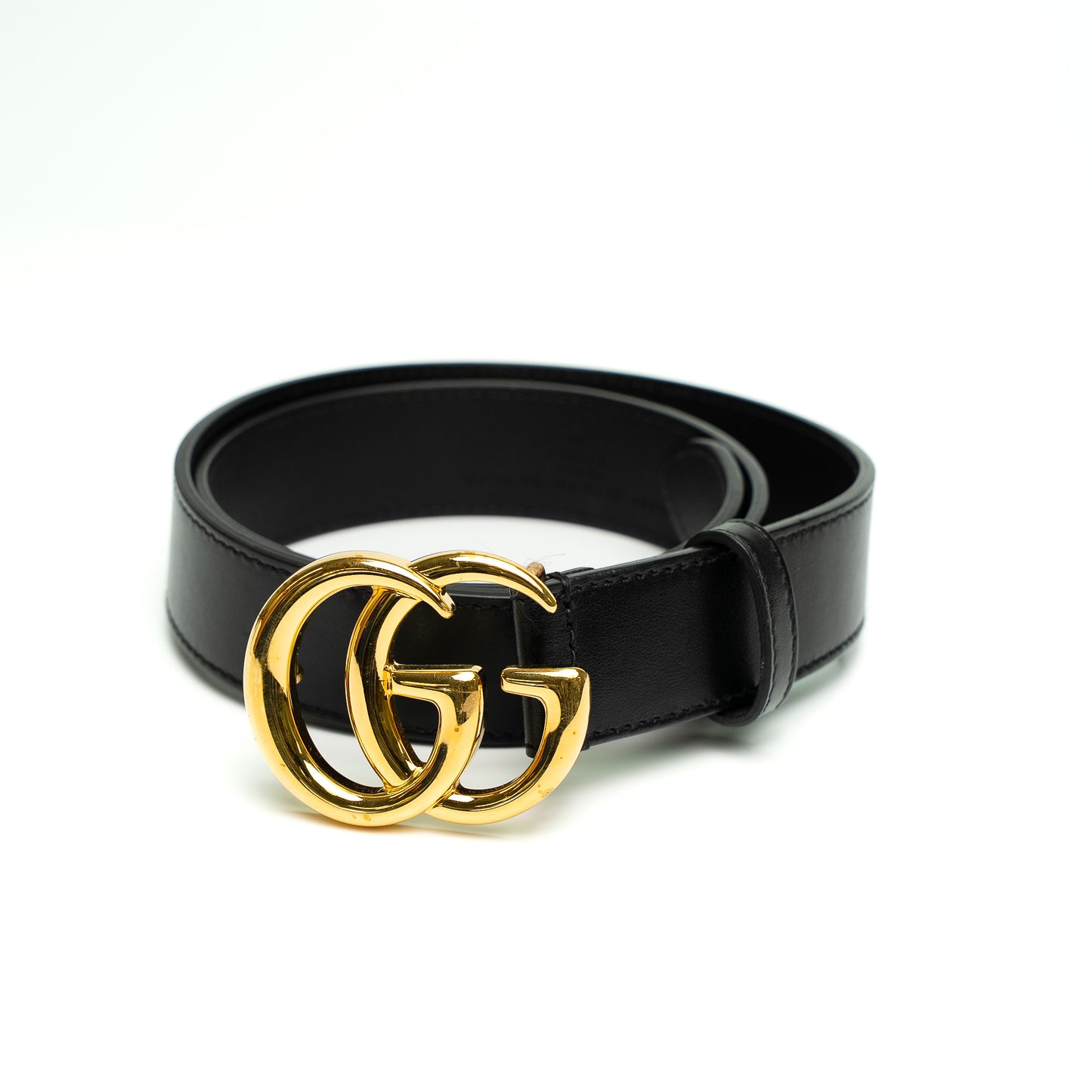Gucci GG Marmont Black Leather Gold Buckle Belt