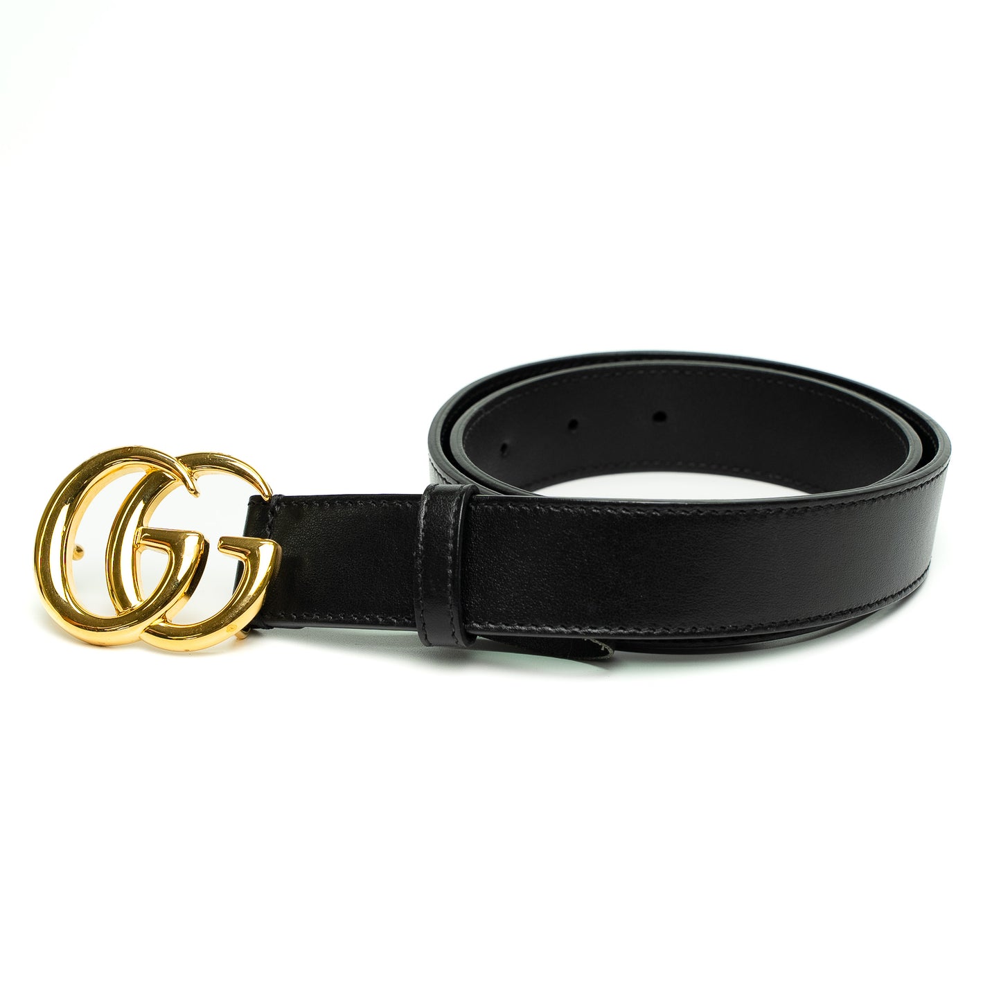 Gucci GG Marmont Black Leather Gold Buckle Belt