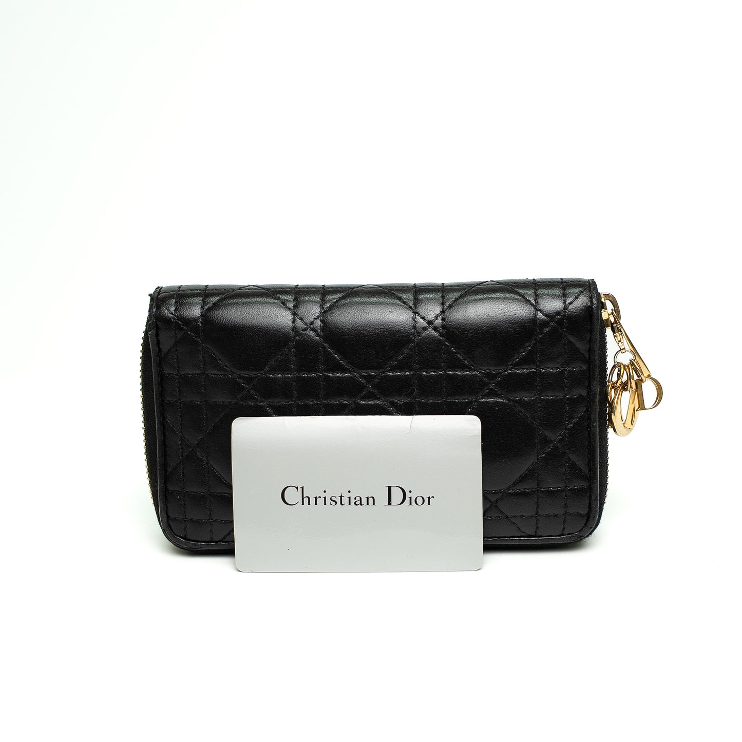 Christian Dior Lady Dior Voyageur Black Cannage Lambskin Coin Purse
